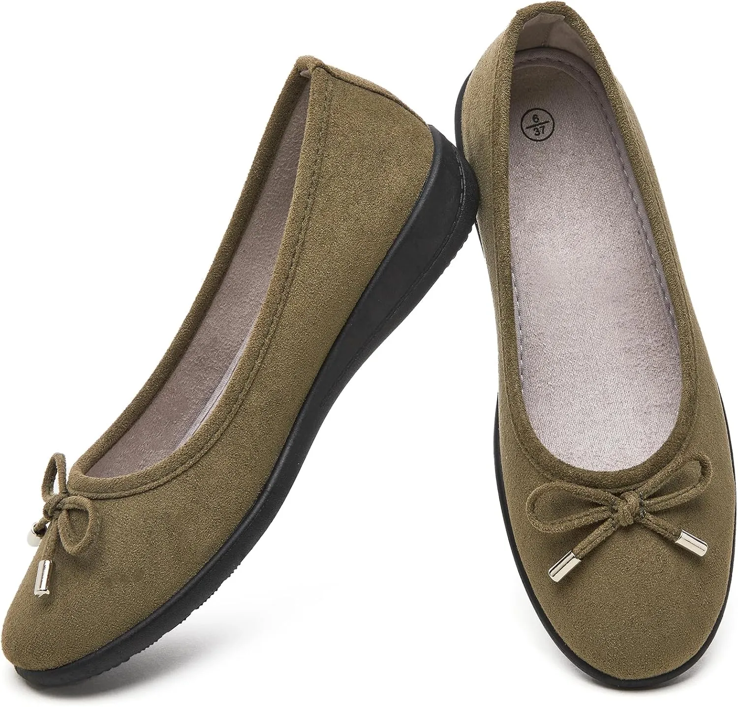 Eydram Women's Flats with Bowknot,Faux Suede Womens Dress Shoes,Round Toe Ballet Flats
