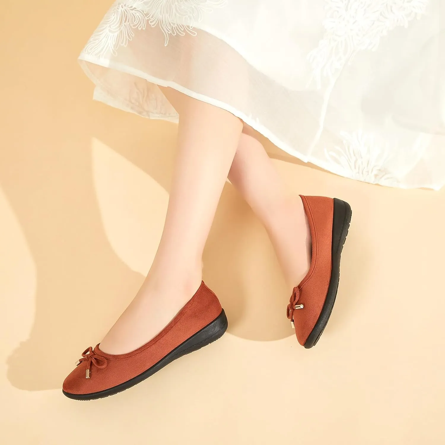 Eydram Women's Flats with Bowknot,Faux Suede Womens Dress Shoes,Round Toe Ballet Flats