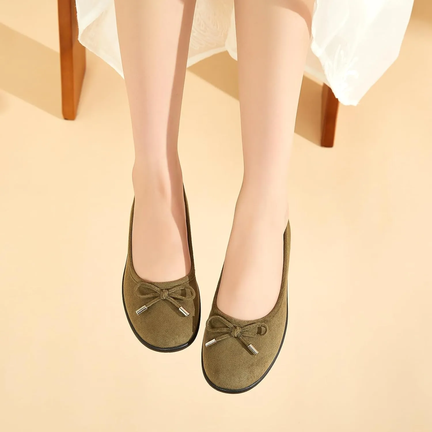 Eydram Women's Flats with Bowknot,Faux Suede Womens Dress Shoes,Round Toe Ballet Flats