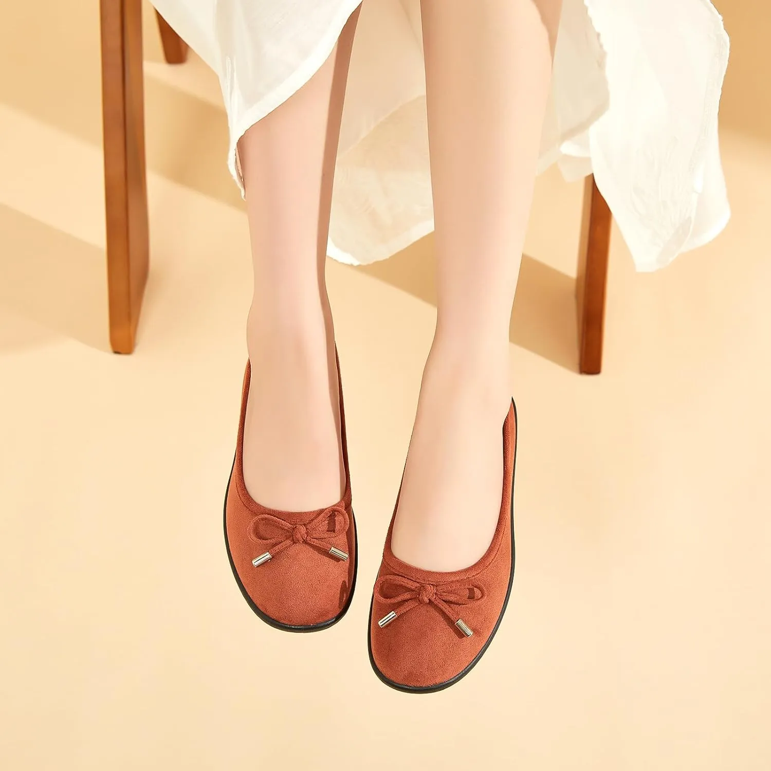 Eydram Women's Flats with Bowknot,Faux Suede Womens Dress Shoes,Round Toe Ballet Flats