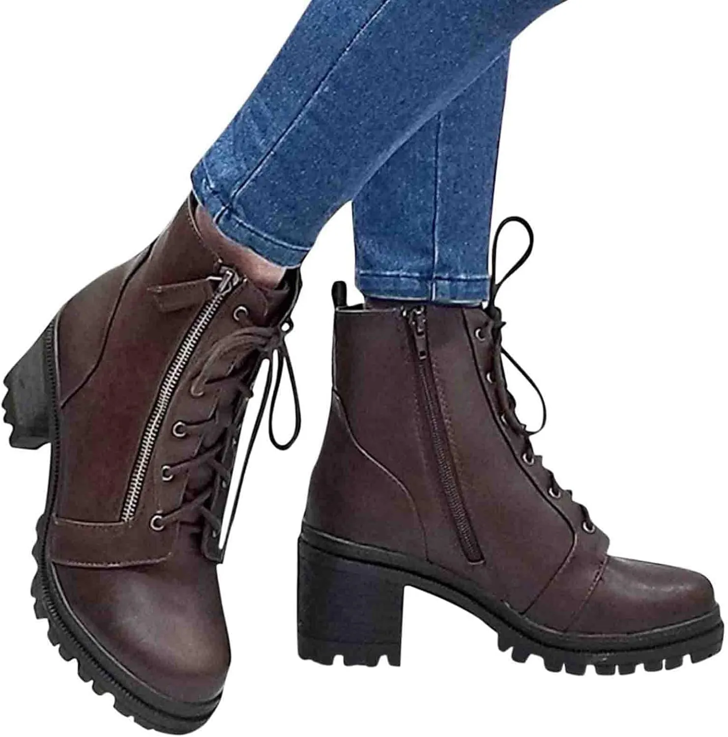 FFZSQ Women's Lace Up Boots Gothic Plateau Block Heel Ankle Boots Lolita Cosplay Ankle Boots Ankle Shoes Zipper Winter Comfort Non-Slip Snow Boot