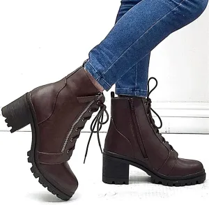 FFZSQ Women's Lace Up Boots Gothic Plateau Block Heel Ankle Boots Lolita Cosplay Ankle Boots Ankle Shoes Zipper Winter Comfort Non-Slip Snow Boot