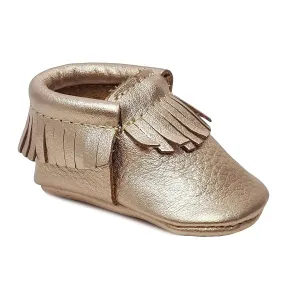 First Steps Kid's Premium Leather Moccasins, Metallic Rose Gold 6 M Toddler