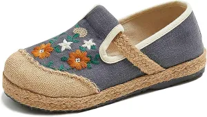 Floral Embroidered Flats Shoes for Women Ladies Casual Low Heels Wedge Closed Round Toe Breathable Dressy Slip On Loafers Comfort Ballet Dress Shoes for Work Nurse