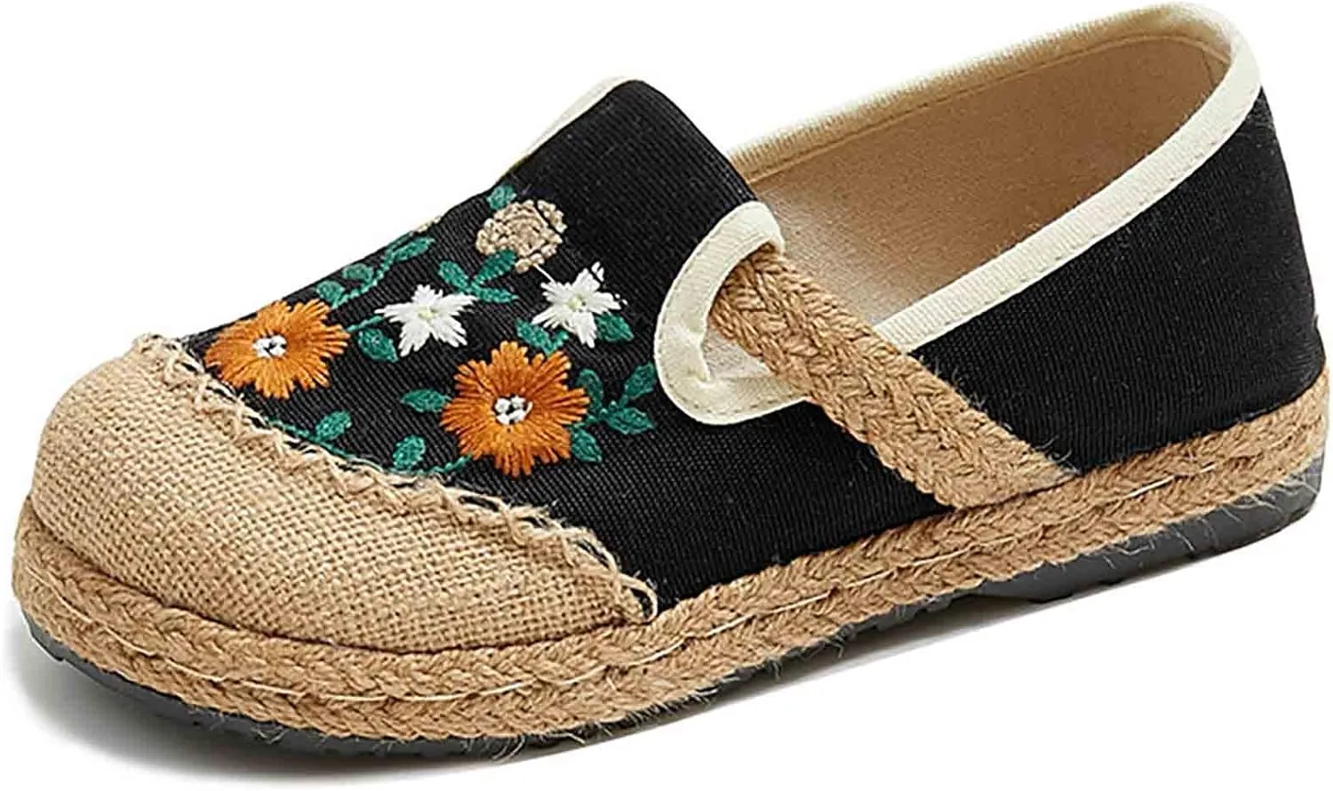 Floral Embroidered Flats Shoes for Women Ladies Casual Low Heels Wedge Closed Round Toe Breathable Dressy Slip On Loafers Comfort Ballet Dress Shoes for Work Nurse