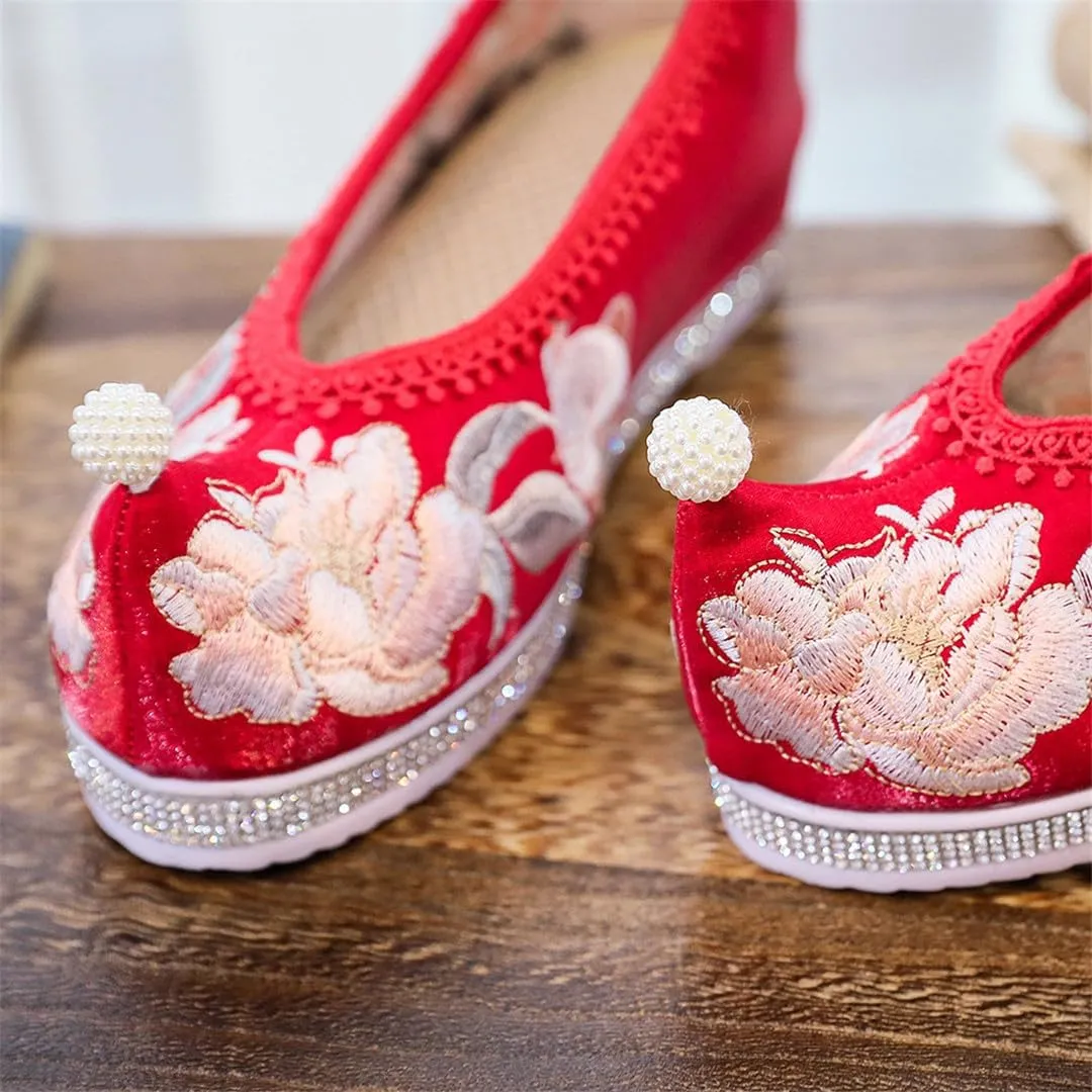 Flower Embroidered Women Cotton Fabric Ankle Strap Hanfu Shoes Retro Ladies Casual Platforms