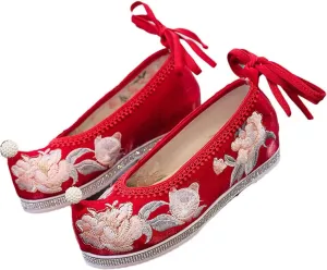 Flower Embroidered Women Cotton Fabric Ankle Strap Hanfu Shoes Retro Ladies Casual Platforms