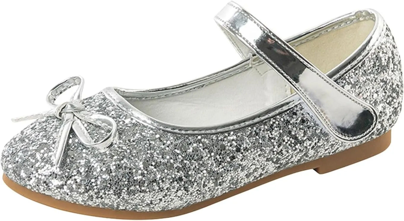 Flower Girl Dress Shoes Rhinestones Bow Mary Jane Ballet Flats for Girls Wedding Party Toddler Kids Dress Shoes Girls