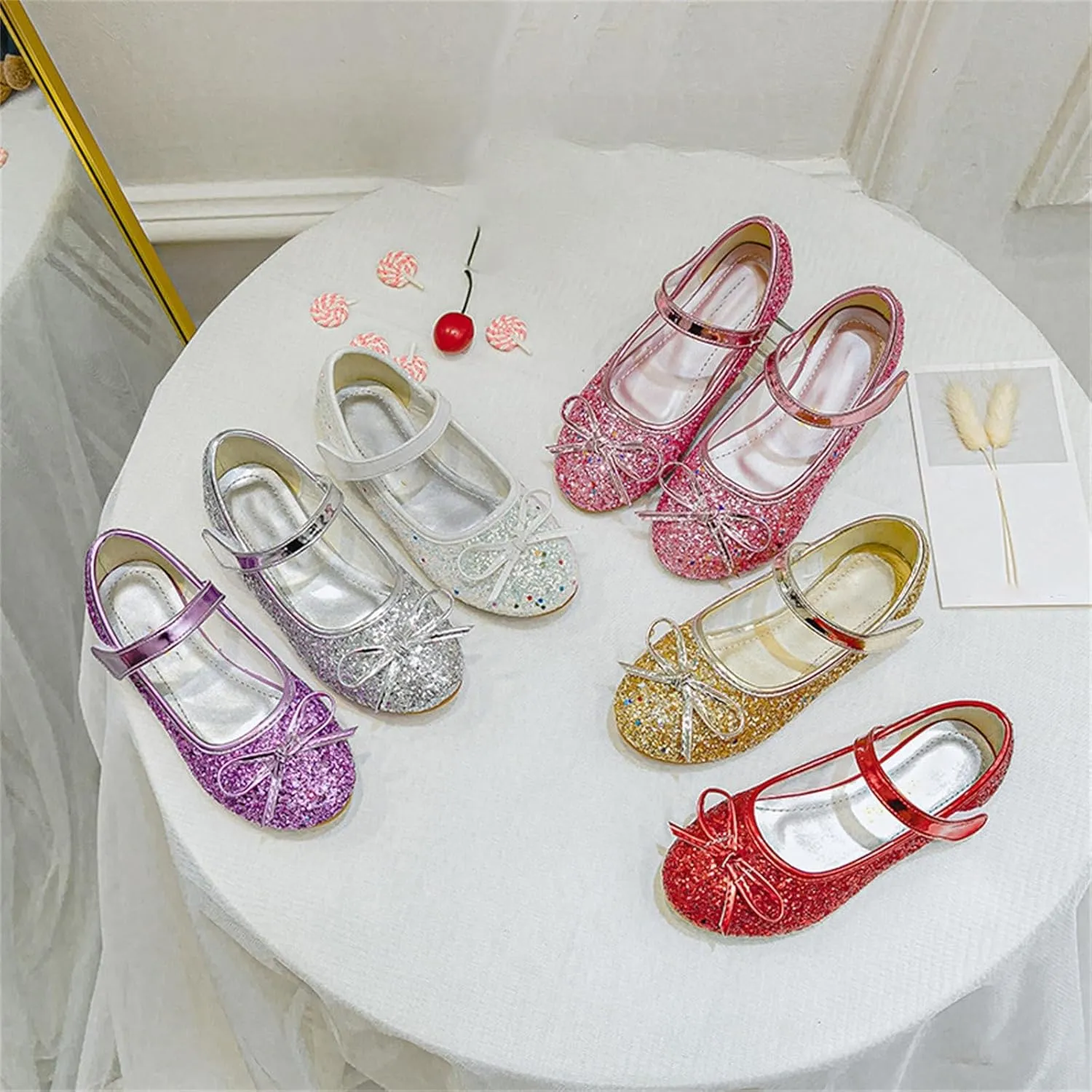 Flower Girl Dress Shoes Rhinestones Bow Mary Jane Ballet Flats for Girls Wedding Party Toddler Kids Shoes
