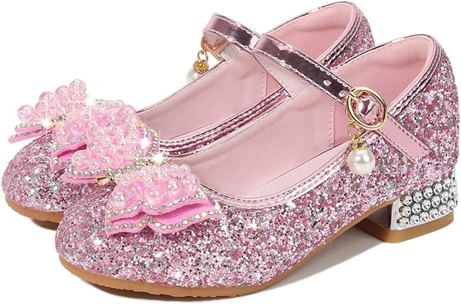 Flower Girls Wedding Heel Princess Shoes Flats for Kid Toddler Mary Jane Glitter Bows Sequin Party Dress Shoes
