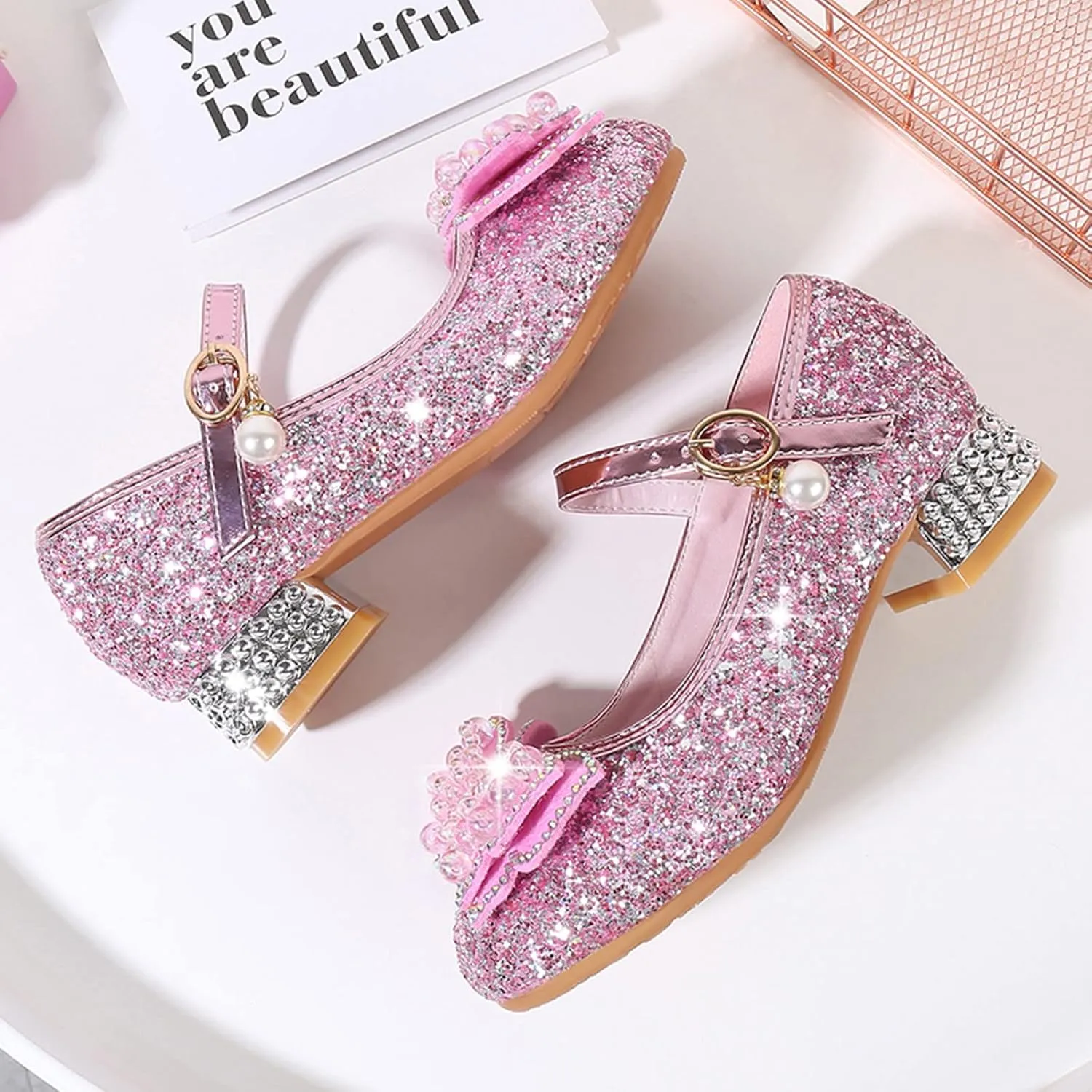 Flower Girls Wedding Heel Princess Shoes Flats for Kid Toddler Mary Jane Glitter Bows Sequin Party Dress Shoes