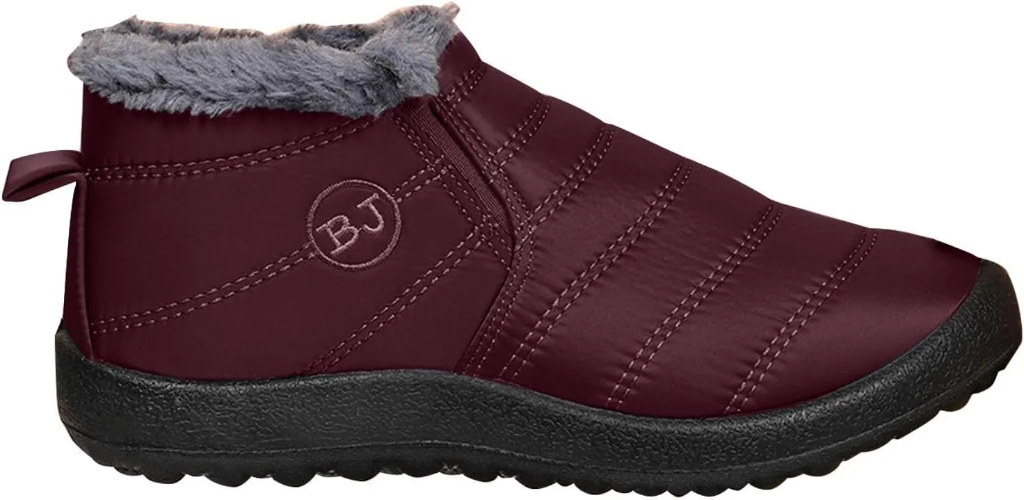 Fur Lined Ankle Boots Women Winter Warm Fleece Shoes Comfort Flat Booties Slip on Snow Booties Walking Boot