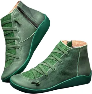Gibobby Ankle Booties for Women No Heel,Casual Shoes Ankle Boots Round Toe Flat Retro Boots Side Zipper Booties