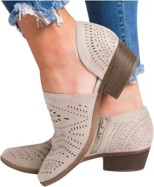 Gibobby Ankle Booties for Women V Cut,Chelsea Boots Slip on Ankle Boots Chunky Pointed Toe Cutout Low Heel Shoes