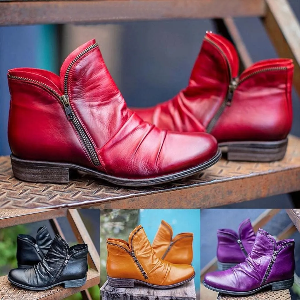 Gibobby Ankle Boots for Womens Low Heel Boots Pointed Toe Stacked Mid Heel Ankle Boots V Cut Back Zipper Booties