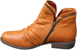 Gibobby Ankle Boots for Womens Low Heel Boots Pointed Toe Stacked Mid Heel Ankle Boots V Cut Back Zipper Booties