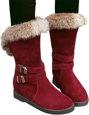 Gibobby Womens Flat Boots,Women Snow Boots Bucket Warm Ankle Booties Comfortable Winter Slip On Booties Outdoor Shoes