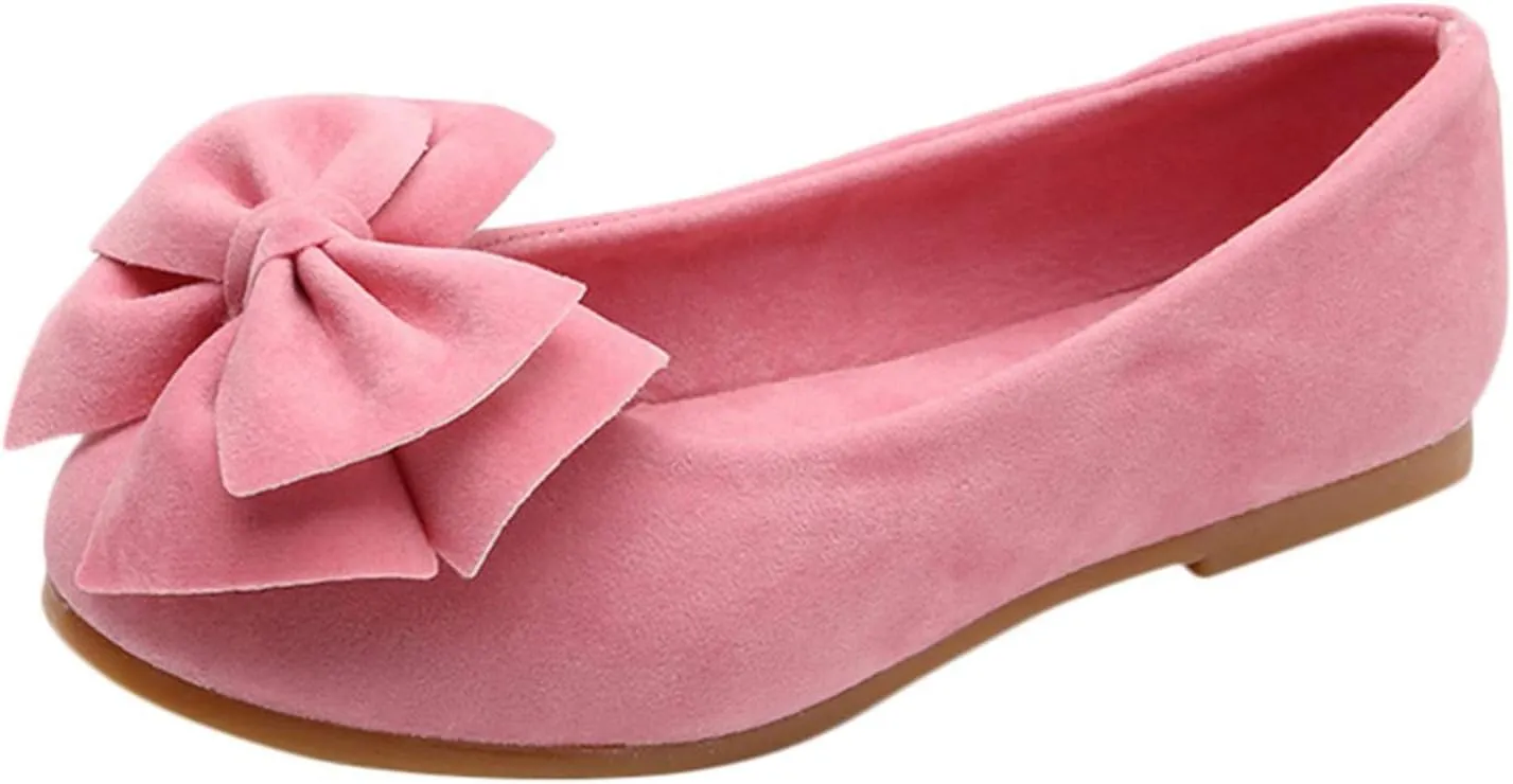 Girls Bowknot Mary Jane Ballerina Flat Shoes Toddler/Little Kid Princess Dress Shoes Kids Slip On Soft Shoes