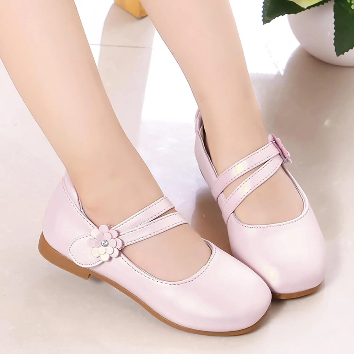 Girls Communio𝐧 Pu Leather Dress Shoes Flower Little Kid Mary Jane Ballet Flat𝐬 for Wedding Part𝐲 Communio𝐧 Shoes