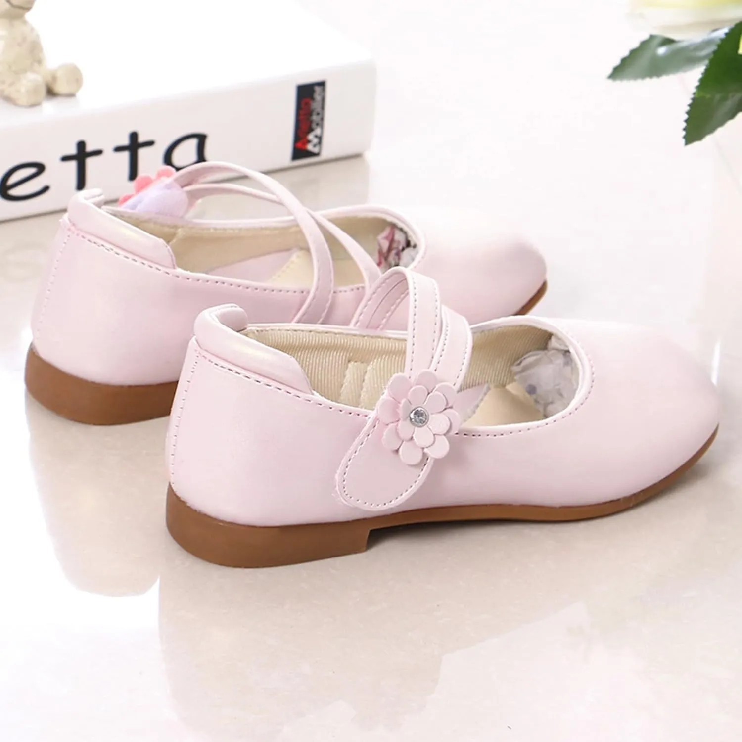 Girls Communio𝐧 Pu Leather Dress Shoes Flower Little Kid Mary Jane Ballet Flat𝐬 for Wedding Part𝐲 Communio𝐧 Shoes