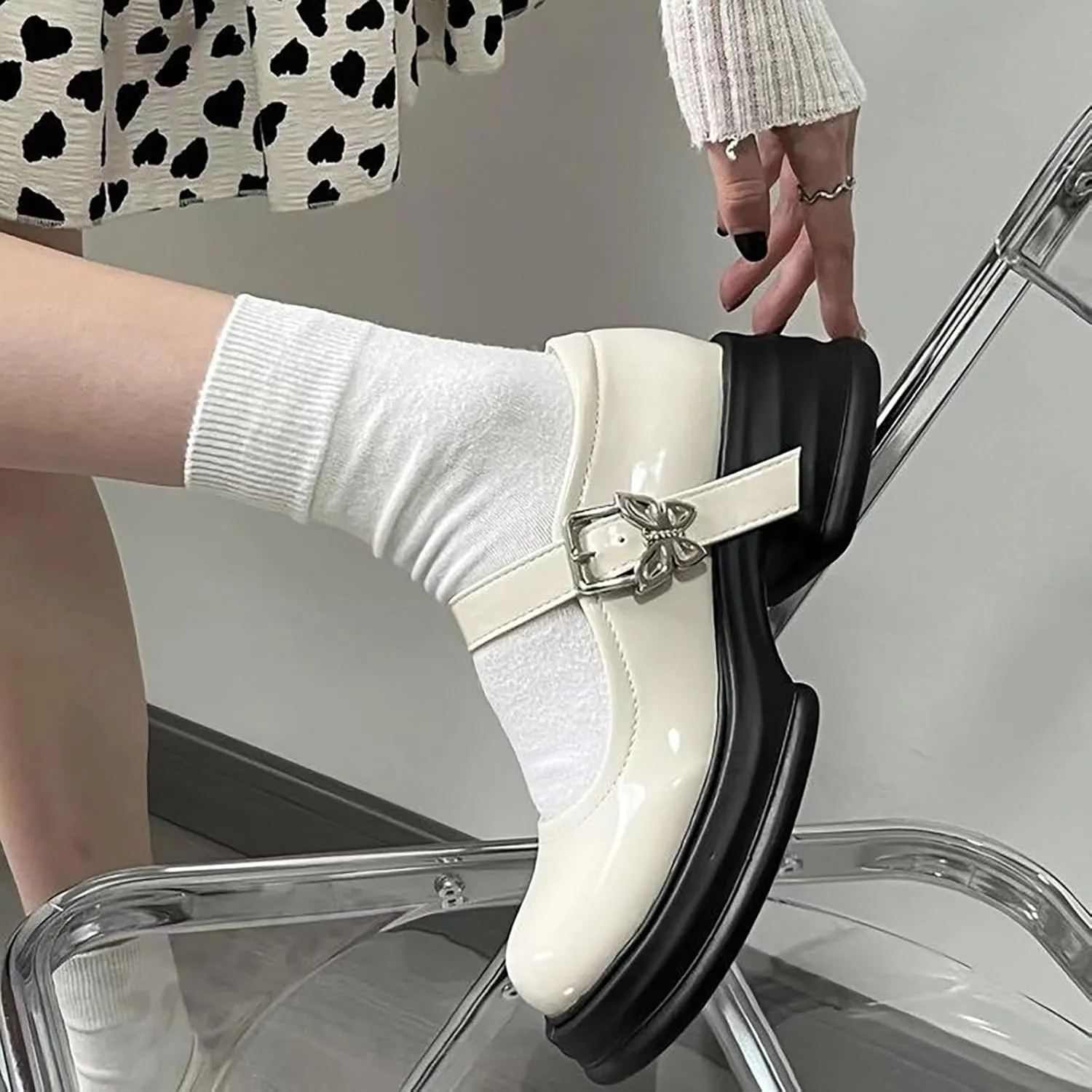 Girls Dress Shoes Chunky Loafers for Girl Platform Mary Jane School Uniform Shoes Round Toe Slip On Shoes Pumps Fashion