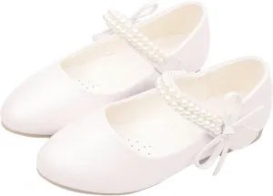 Girls Dress Shoes Toddler Flower Girl Dress Shoes Little Girl Ballet Flats Pearl Strap for Wedding Party