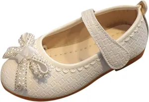 Girls Dress Shoes Toddler Mary Jane Ballet Flats Pearl Ankle Strap Dress Shoes for Wedding Party School
