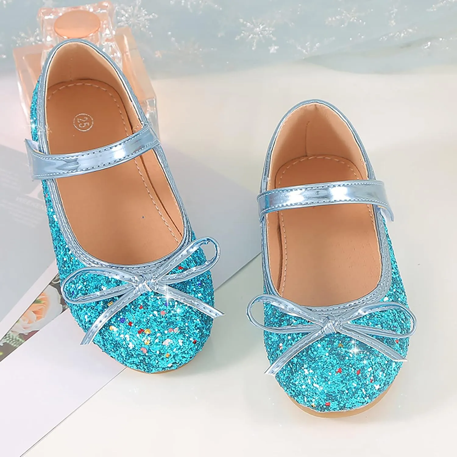 Girls Dress Shoes Wedding Party School Mary Jane Flower Flats Glitter Sequins Slip On Ballet Dance Shoes