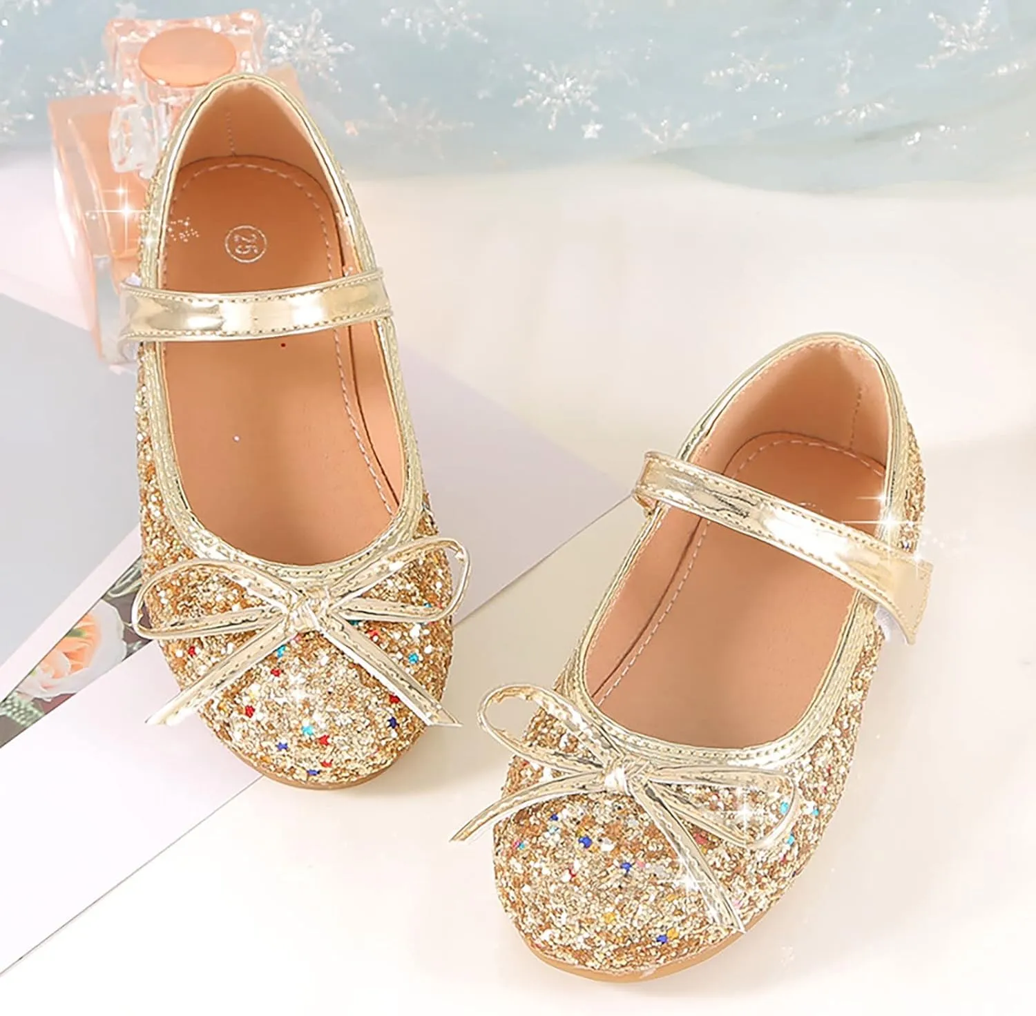 Girls Dress Shoes Wedding Party School Mary Jane Flower Flats Glitter Sequins Slip On Ballet Dance Shoes