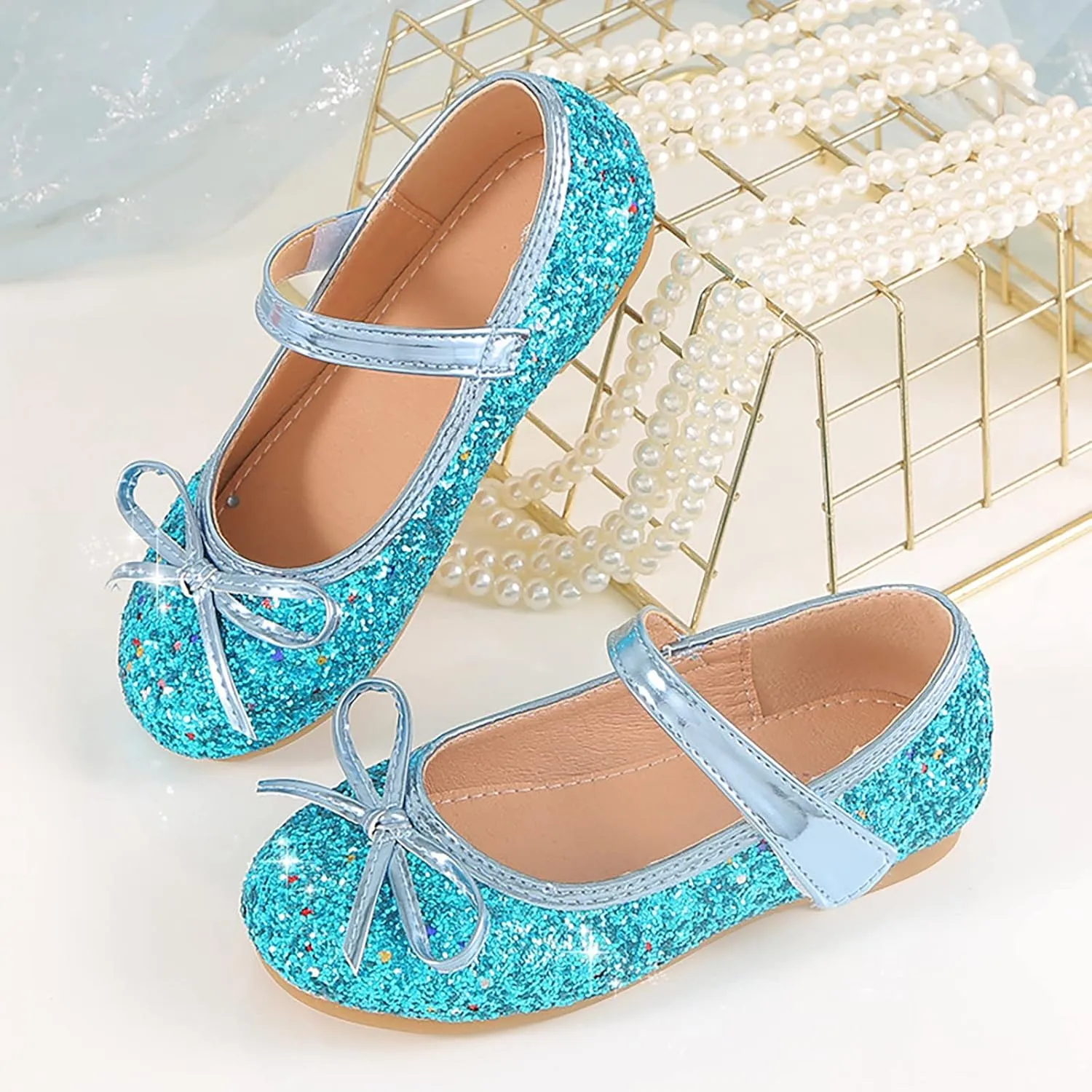 Girls Dress Shoes Wedding Party School Mary Jane Flower Flats Glitter Sequins Slip On Ballet Dance Shoes