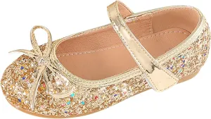 Girls Dress Shoes Wedding Party School Mary Jane Flower Flats Glitter Sequins Slip On Ballet Dance Shoes