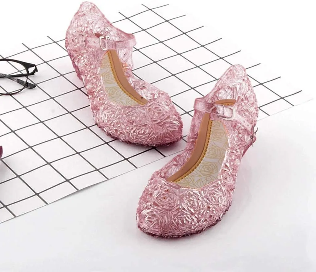 Girls Jelly Sandals Cosplay Dress Up Mary Jane Flats Heels Dance Party Birthday Single Shoes for Kids Toddler