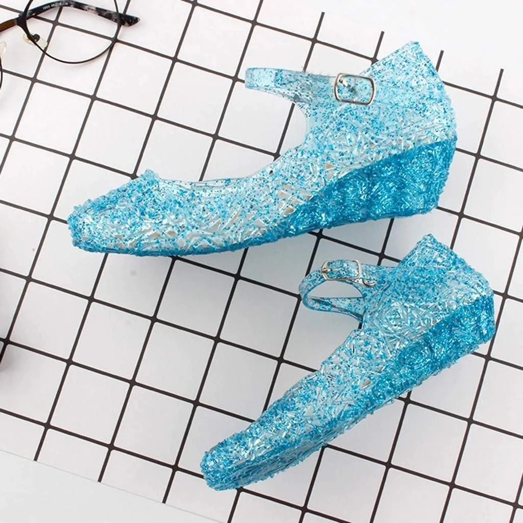 Girls Jelly Sandals Mary Jane Flats Heels Dance Party Birthday Cosplay Dress Up Single Shoes for Kids Toddler