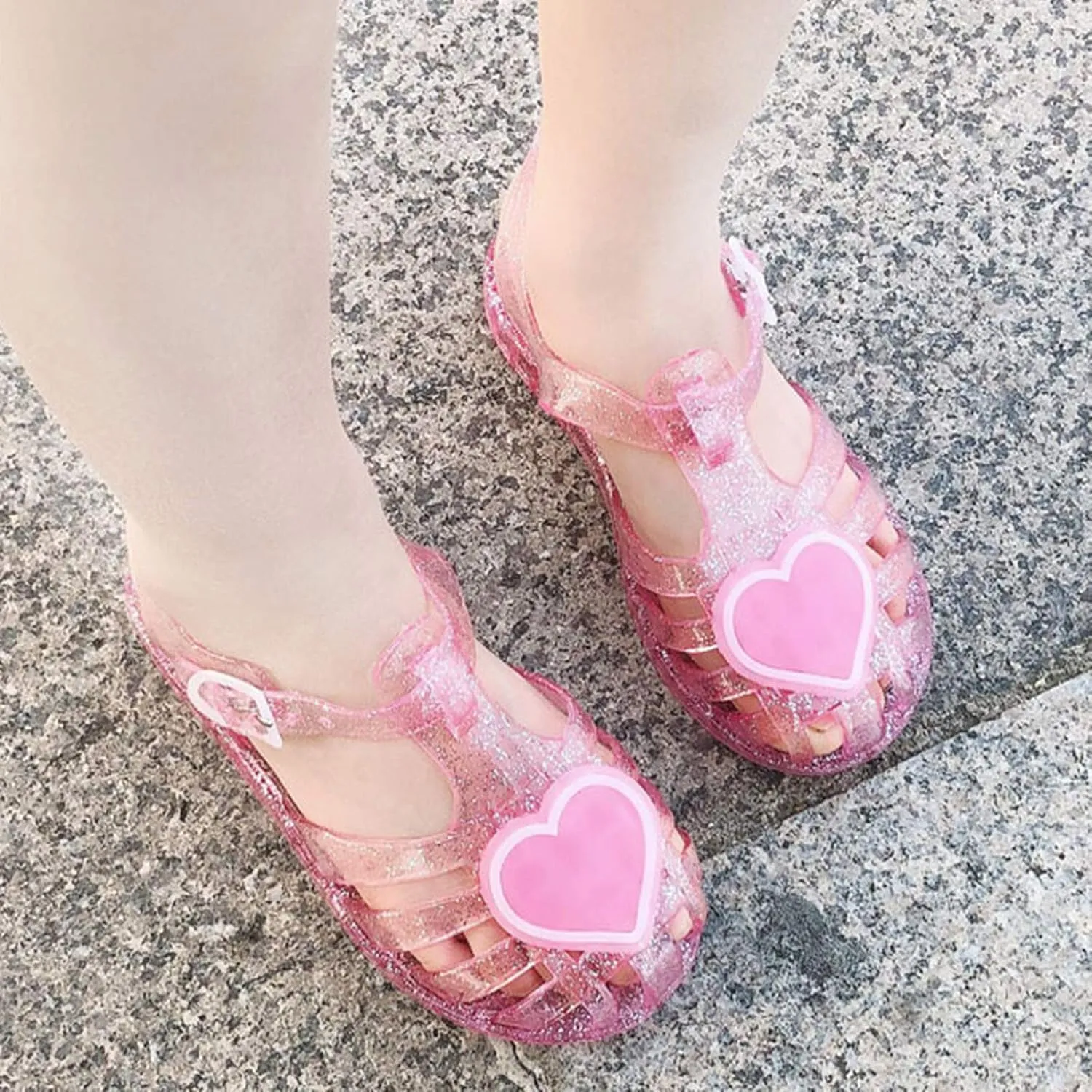 Girls Kids ink Heart Jelly Sandals Baby Girls Flat Soft Closed Toe Wide Summer Shoes Casual Comfy Slip On Children
