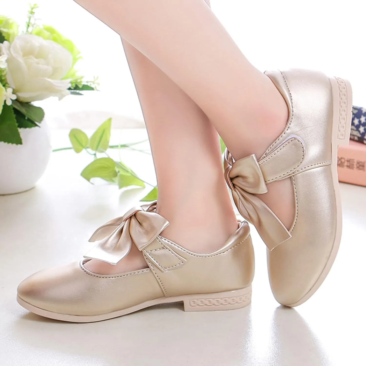 Girls Mary Jane Dress Shoes Bows Low Heels Flower Girl Wedding Church Shoes Toddler Little Kids Pump Shoes