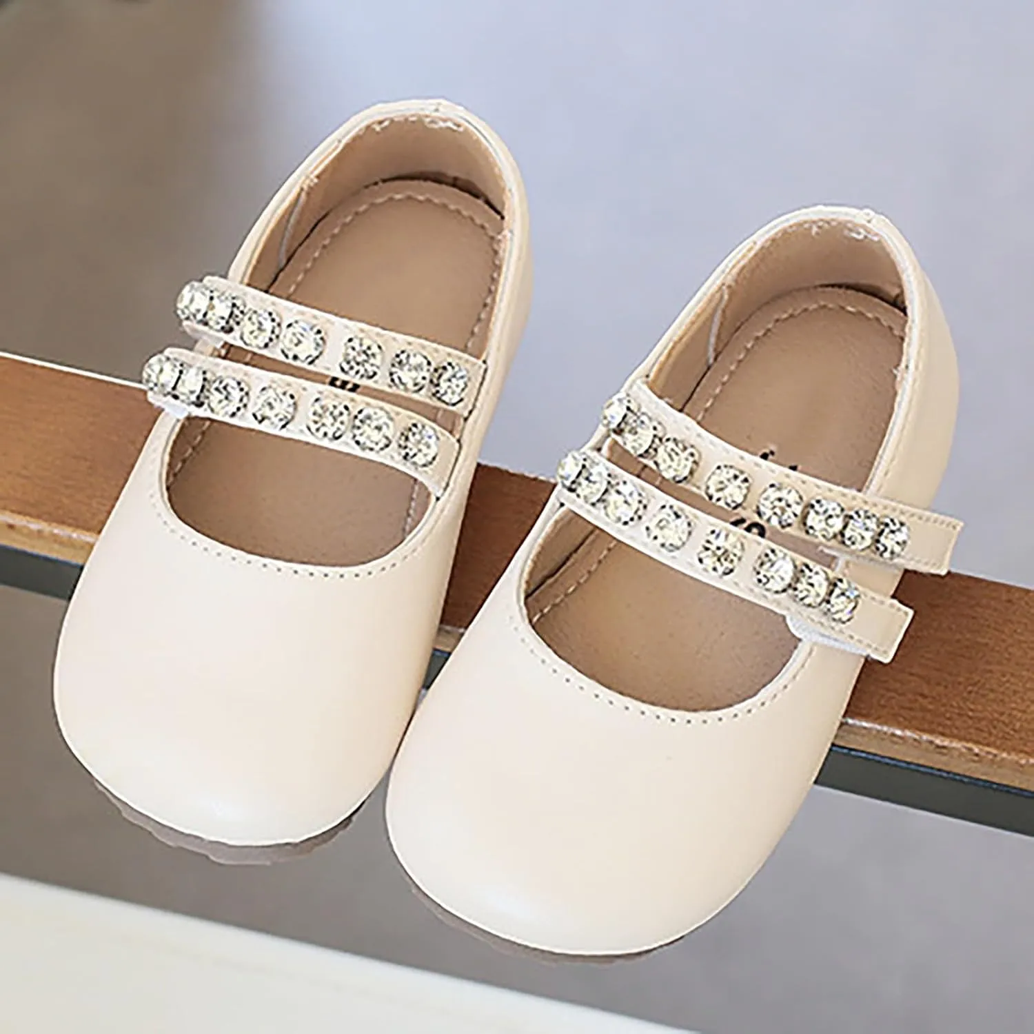 Girls Mary Jane Dress Shoes Pearl Toddler Little Girls Patent Leather Flats for Wedding Party School Princess Shoes