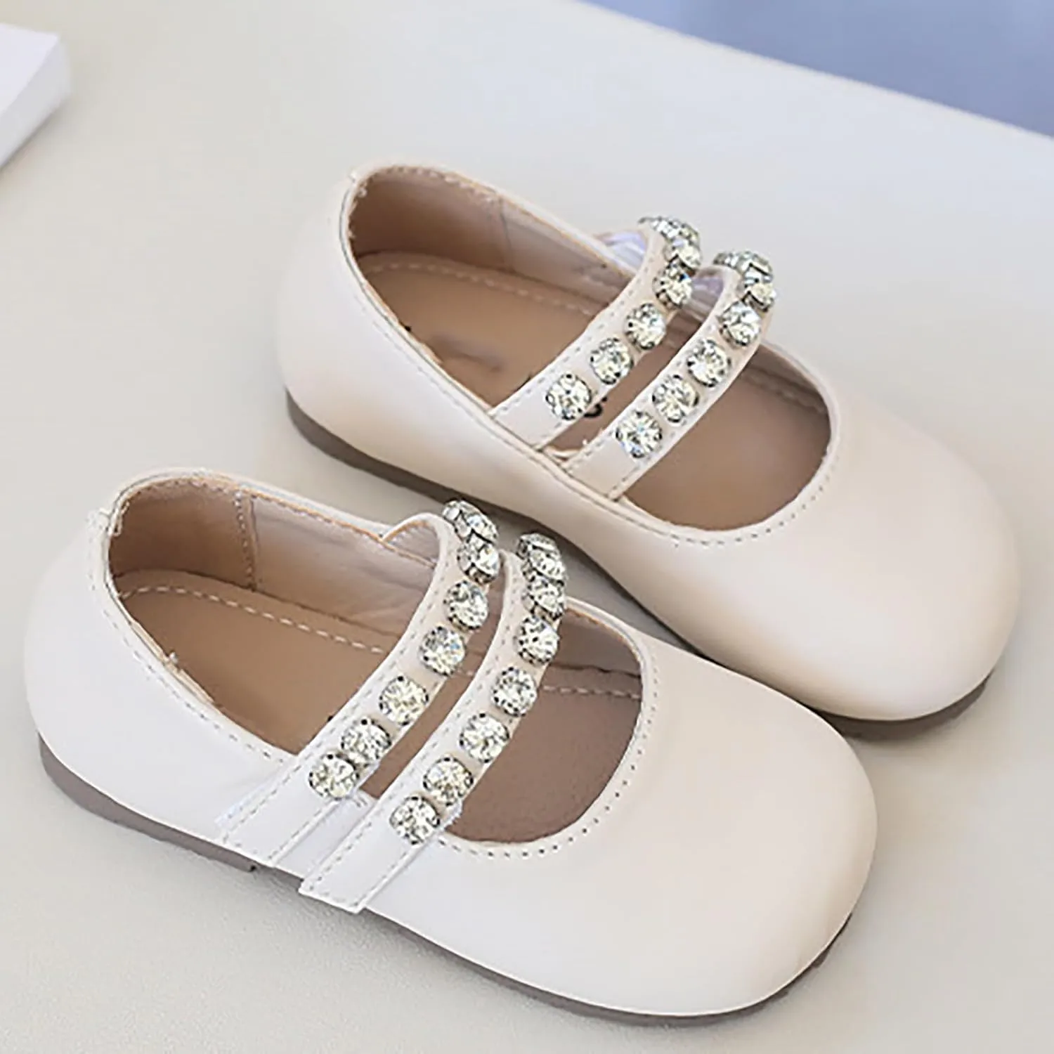 Girls Mary Jane Dress Shoes Pearl Toddler Little Girls Patent Leather Flats for Wedding Party School Princess Shoes