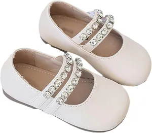 Girls Mary Jane Dress Shoes Pearl Toddler Little Girls Patent Leather Flats for Wedding Party School Princess Shoes