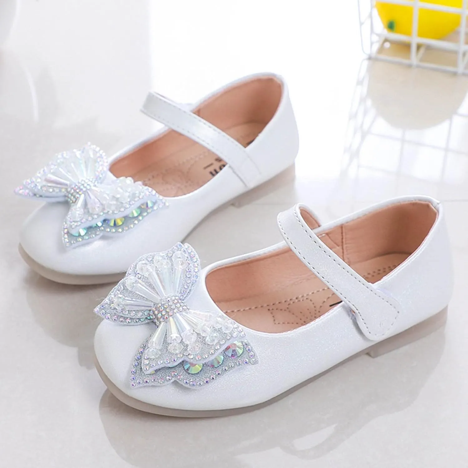 Girls Mary Jane Flats Bow Sequins Ballet Dance Shoes Wedding Party PU Leather Dress Shoes For Toddler Baby