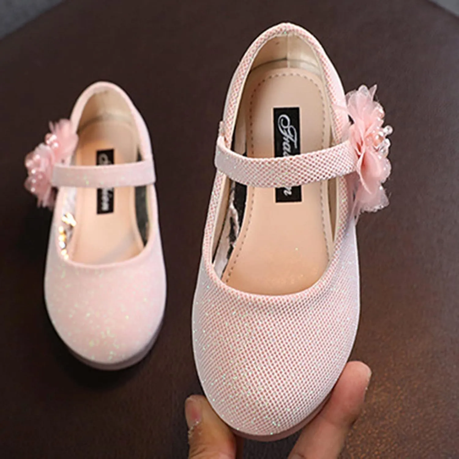 Girls Mary Jane Flats with Flower Low Heels Flower Girl Dress Shoes Pump Toddler Girls School Party Wedding Shoes