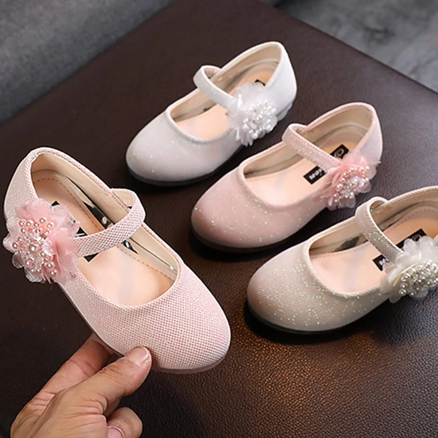 Girls Mary Jane Flats with Flower Low Heels Flower Girl Dress Shoes Pump Toddler Girls School Party Wedding Shoes