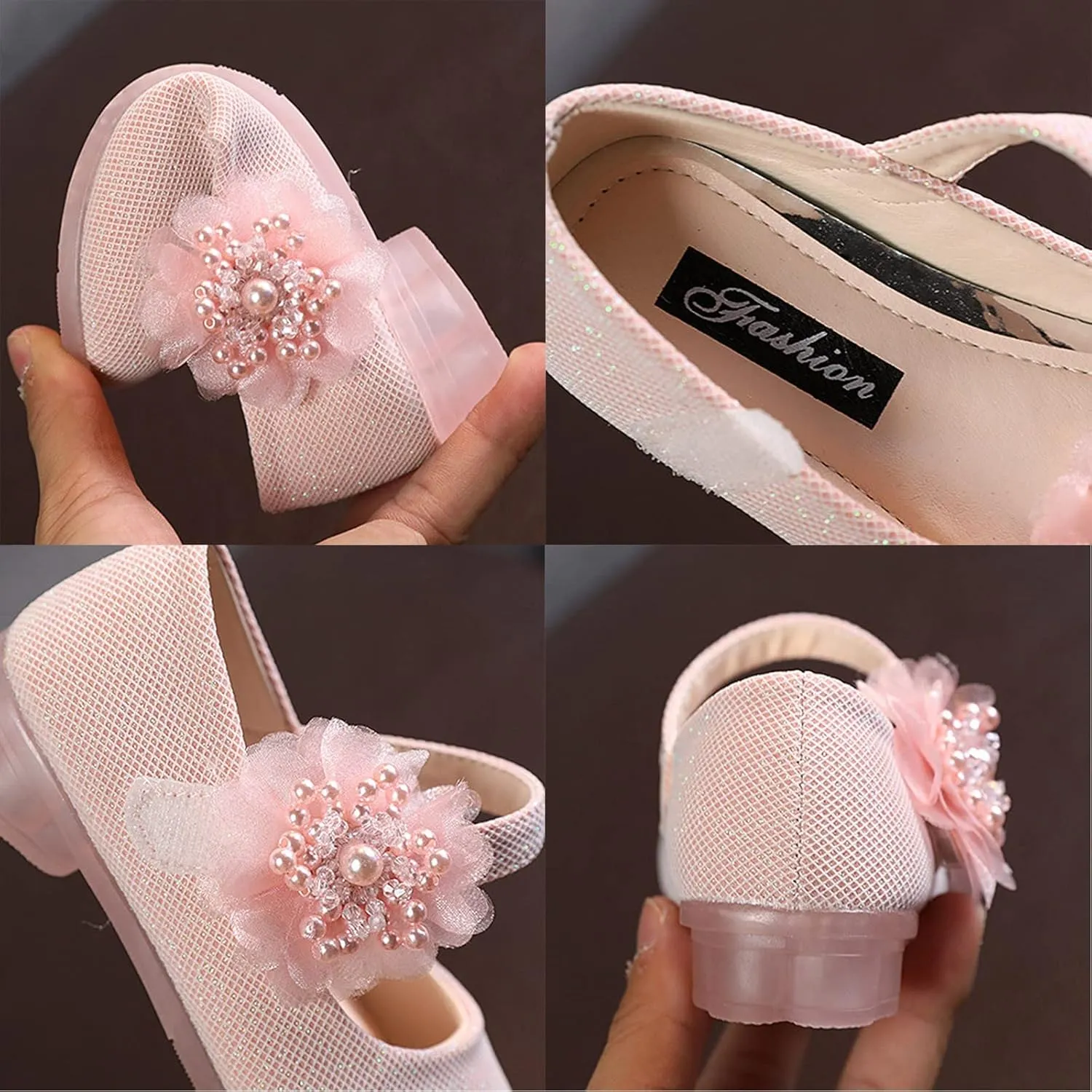 Girls Mary Jane Flats with Flower Low Heels Flower Girl Dress Shoes Pump Toddler Girls School Party Wedding Shoes
