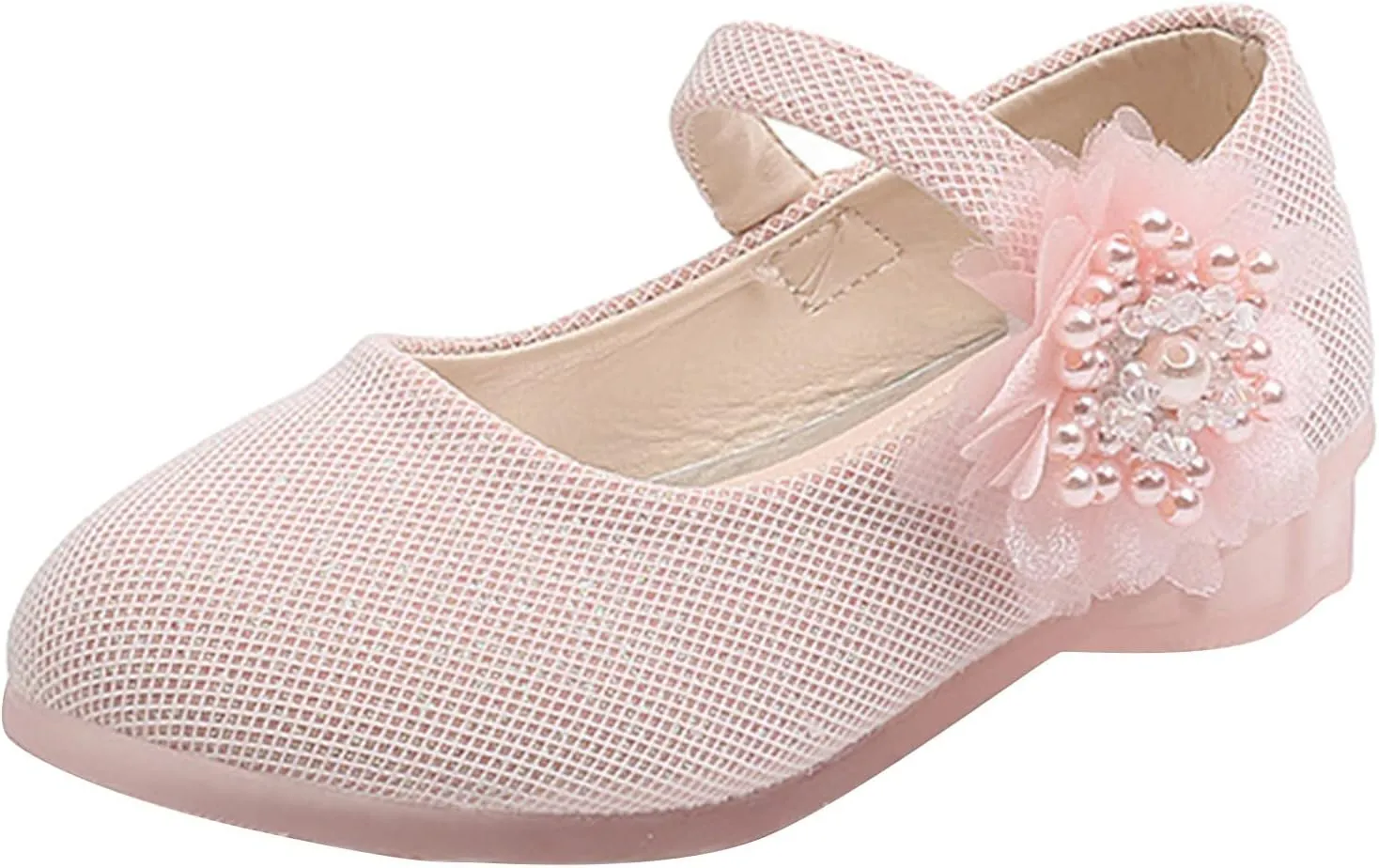 Girls Mary Jane Flats with Flower Low Heels Flower Girl Dress Shoes Pump Toddler Girls School Party Wedding Shoes