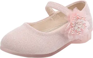 Girls Mary Jane Flats with Flower Low Heels Flower Girl Dress Shoes Pump Toddler Girls School Party Wedding Shoes