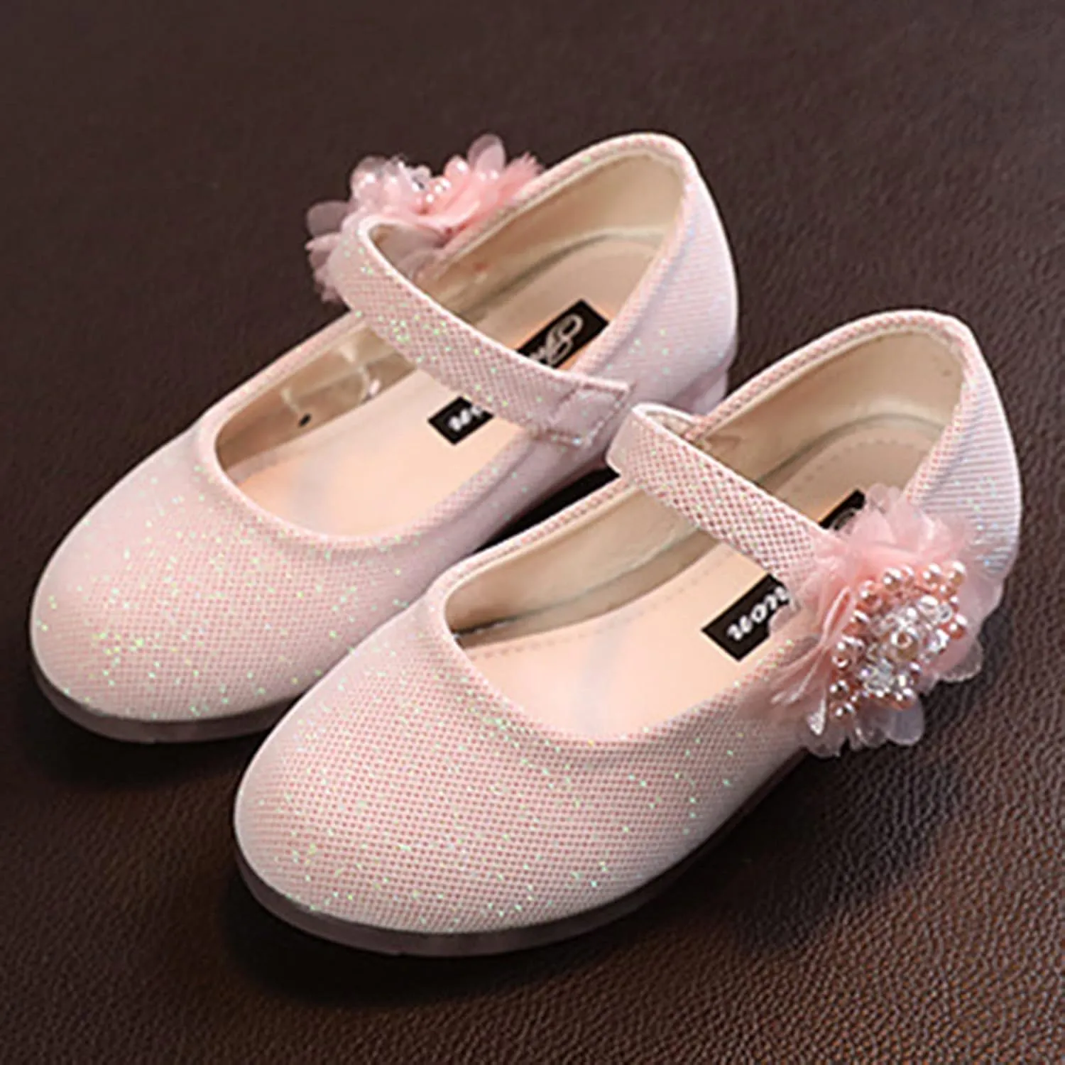 Girls Mary Jane Flats with Flower Low Heels Flower Girl Dress Shoes Pump Toddler Girls School Party Wedding Shoes
