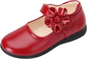 Girls Mary Jane School niform Shoes Non-Slip Hook and Loop Princess Flower Flat for Birthday Wedding Pary