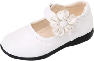 Girl's Mary Jane School niform Shoes Princess Non-Slip Hook and Loop Flower Flat for Birthday Wedding Pary