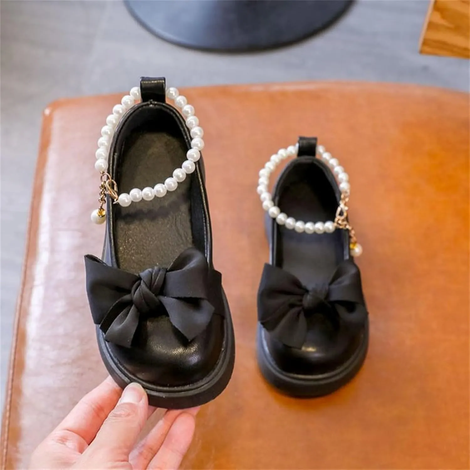 Girls Mary Jane Shoes with Pearls Bow Toddler Dress Shoes Flower Girl Shoes for School Party Wedding Shoes