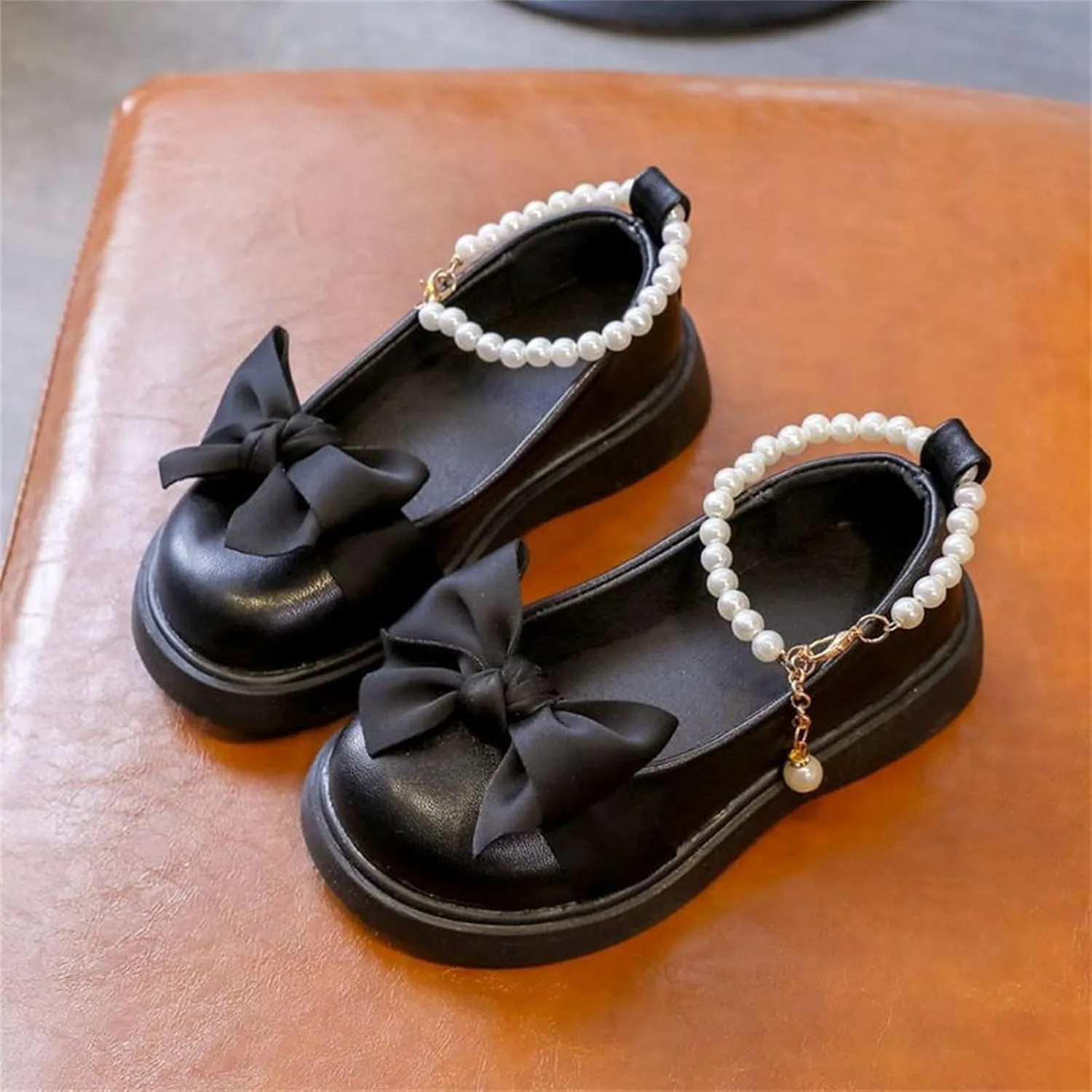 Girls Mary Jane Shoes with Pearls Bow Toddler Dress Shoes Flower Girl Shoes for School Party Wedding Shoes