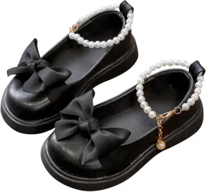 Girls Mary Jane Shoes with Pearls Bow Toddler Dress Shoes Flower Girl Shoes for School Party Wedding Shoes